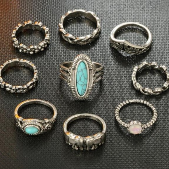 NEW 9pc boho turquoise ring set - Picture 4 of 6